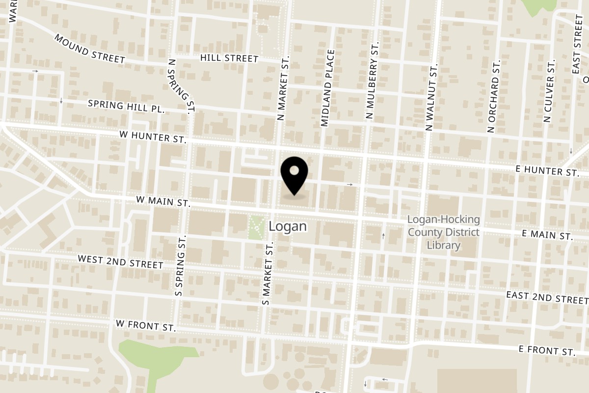 Map showing the location of Maya Burrito Co. on 12 East Main St in Logan